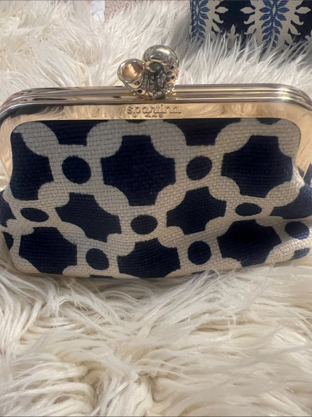 NEW Spartina 449 Navy and Cream Geometric pattern Clutch Coin / Cosmetic Purse